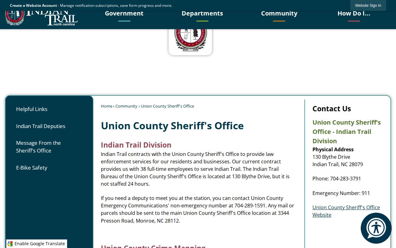 Indian Trail Union County Sheriff's Office booking records information